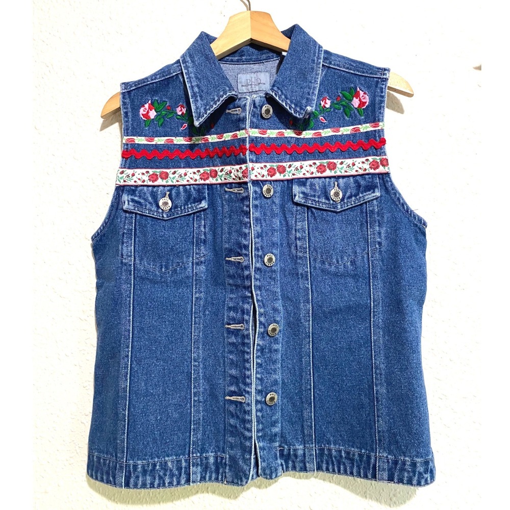 Vtg Paul Harris Denim Vest Blue Y2K boho cowgirl cottagecore Cotton Womens Small